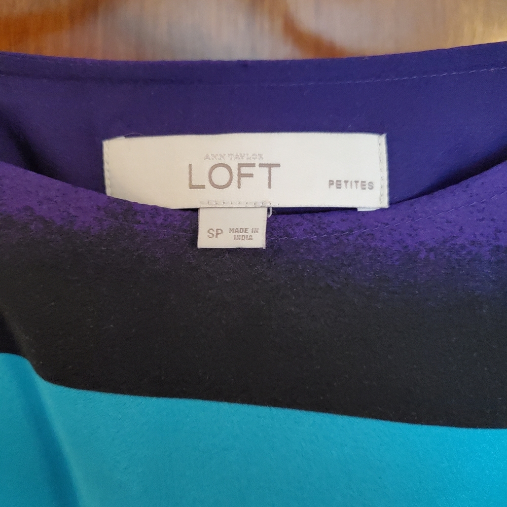 LOFT Sleeveless Dress Size SP Striped Purple Teal - Picture 3 of 6
